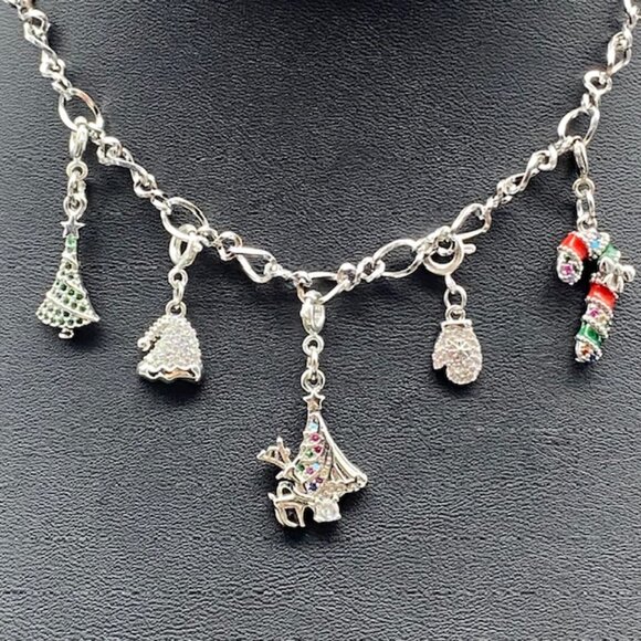 Silver Charm Necklace with Festive Holiday Removable Charms - Picture 2 of 13